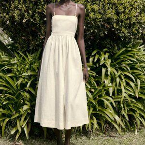 ZARA BEADED STRAPPY LINEN BLEND MIDI DRESS size XS 8372/099